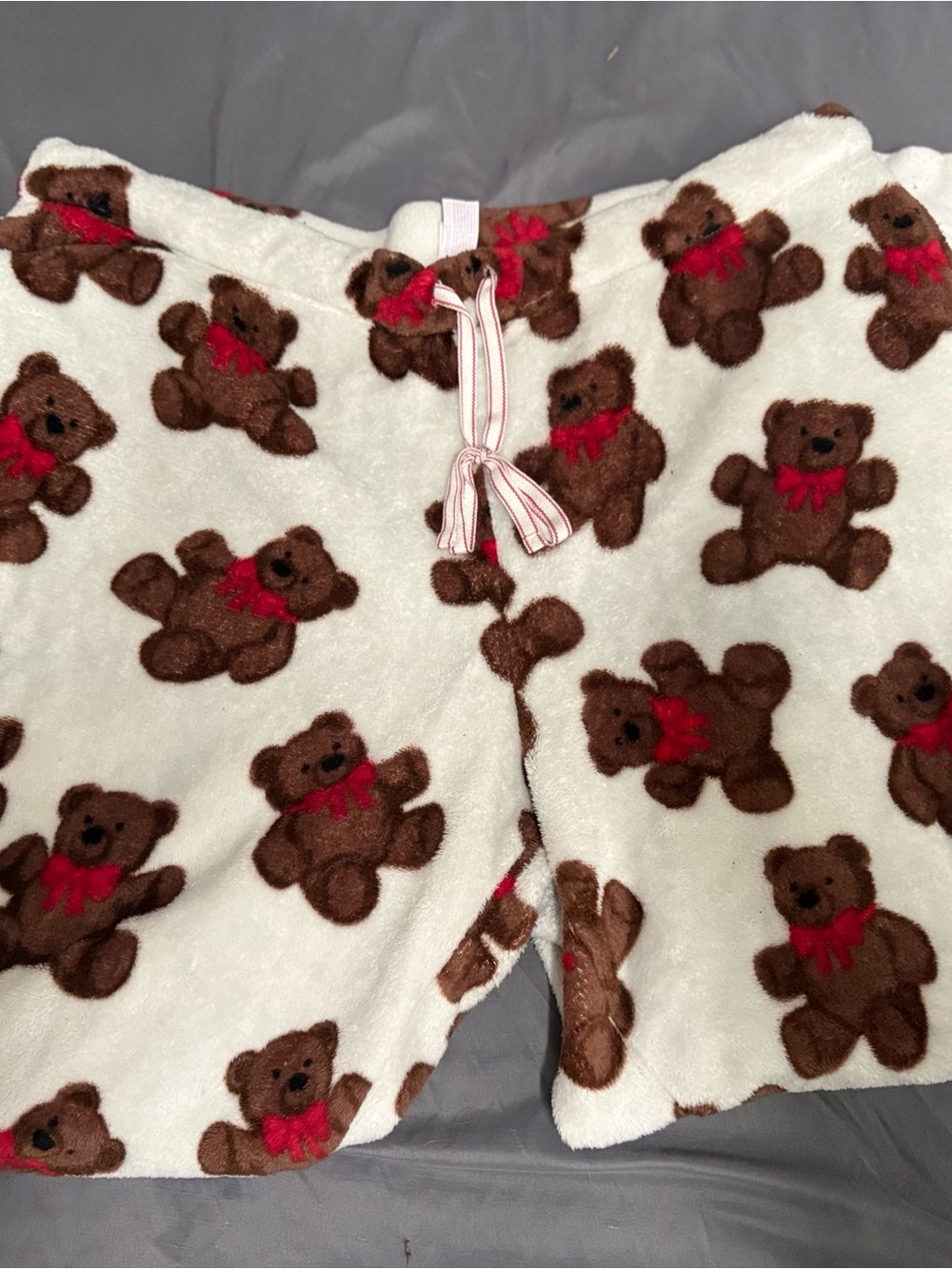 Cozy Teddy Bear Plush Pajama Pants - White & Brown
